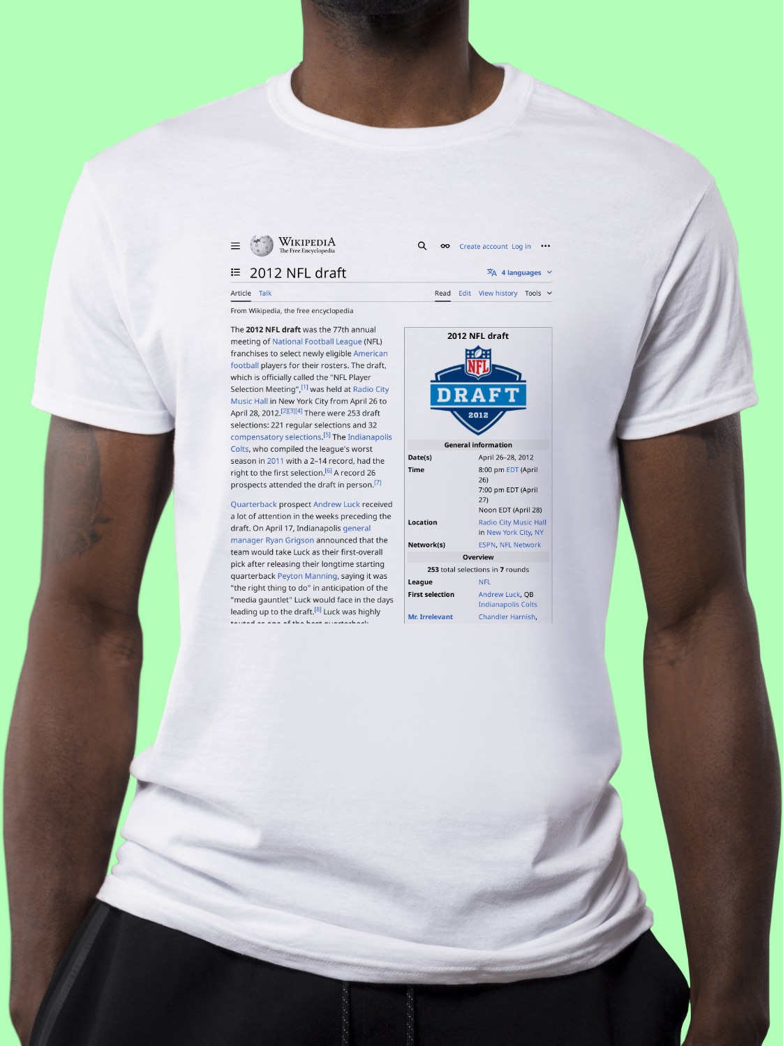 2012 NFL Draft Wikipedia TShirt