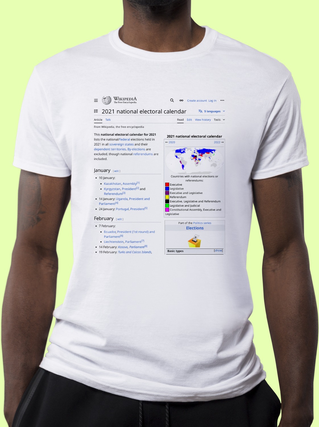 2021 national electoral calendar Wikipedia TShirt