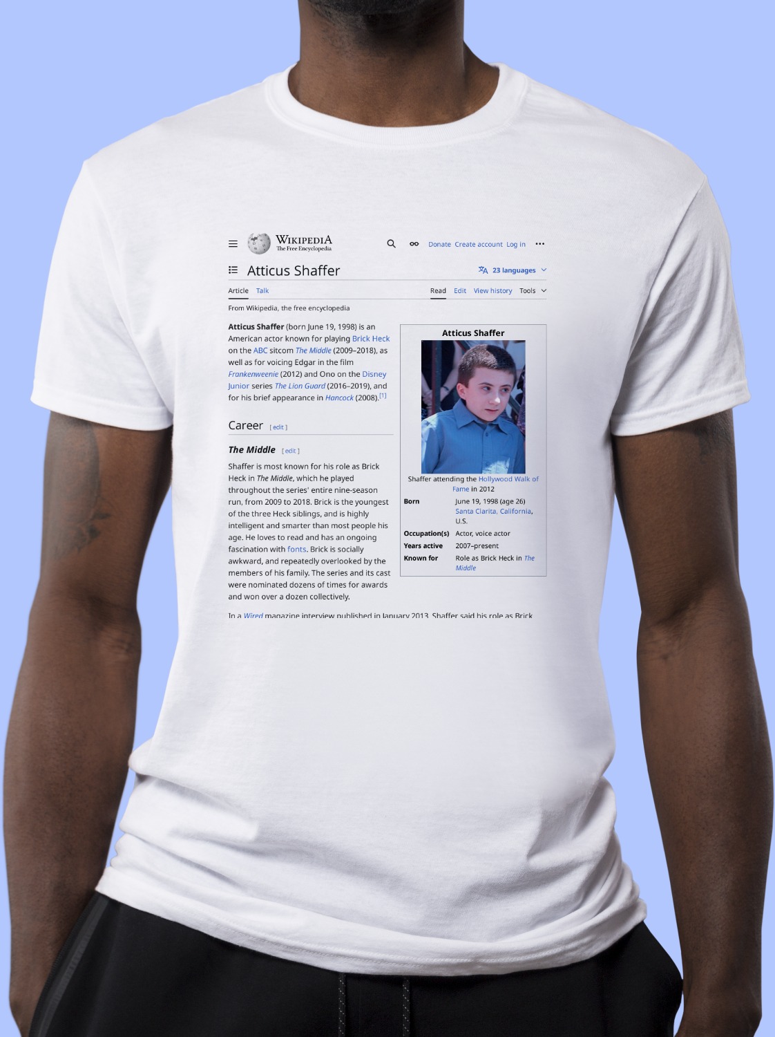 Atticus Shaffer Wikipedia T-Shirt