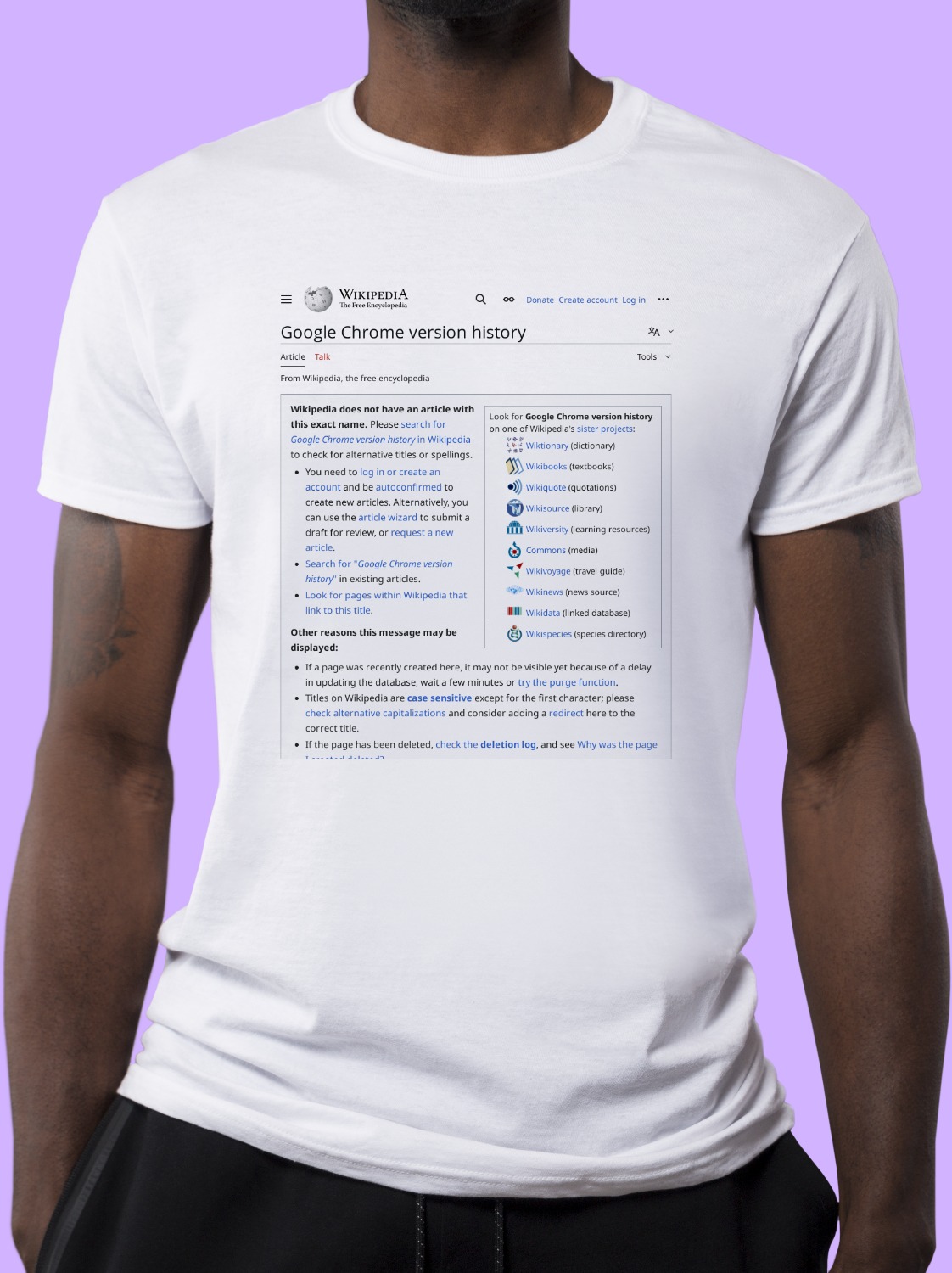 Google Chrome version history Wikipedia TShirt