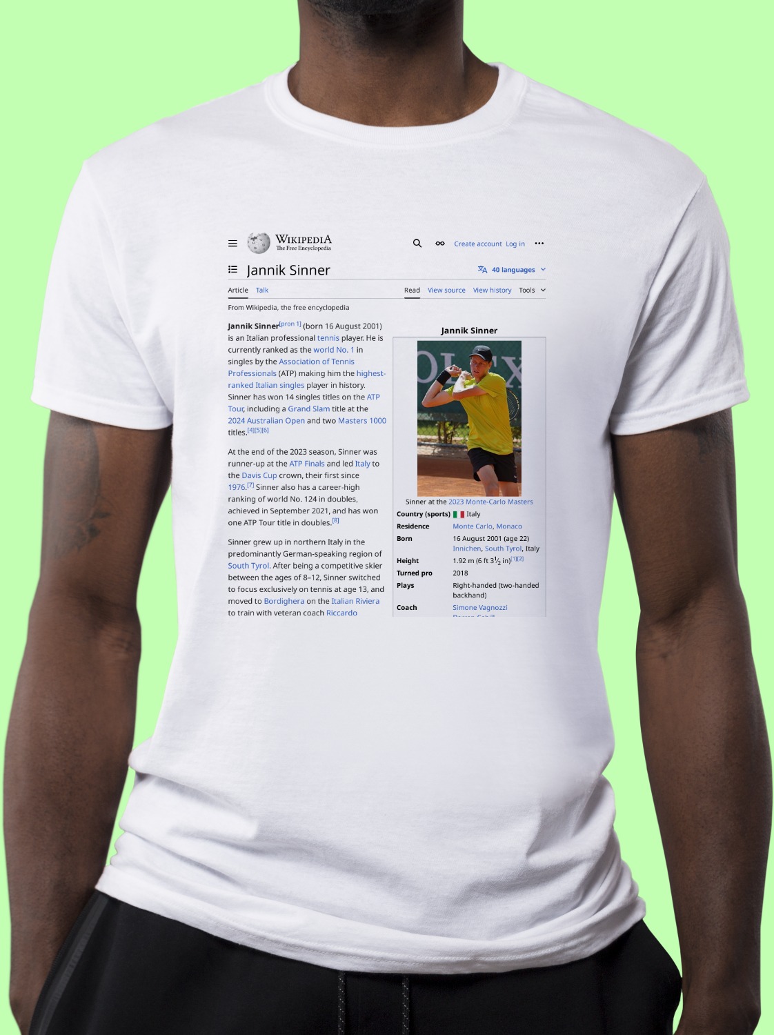Jannik Sinner Wikipedia T-Shirt
