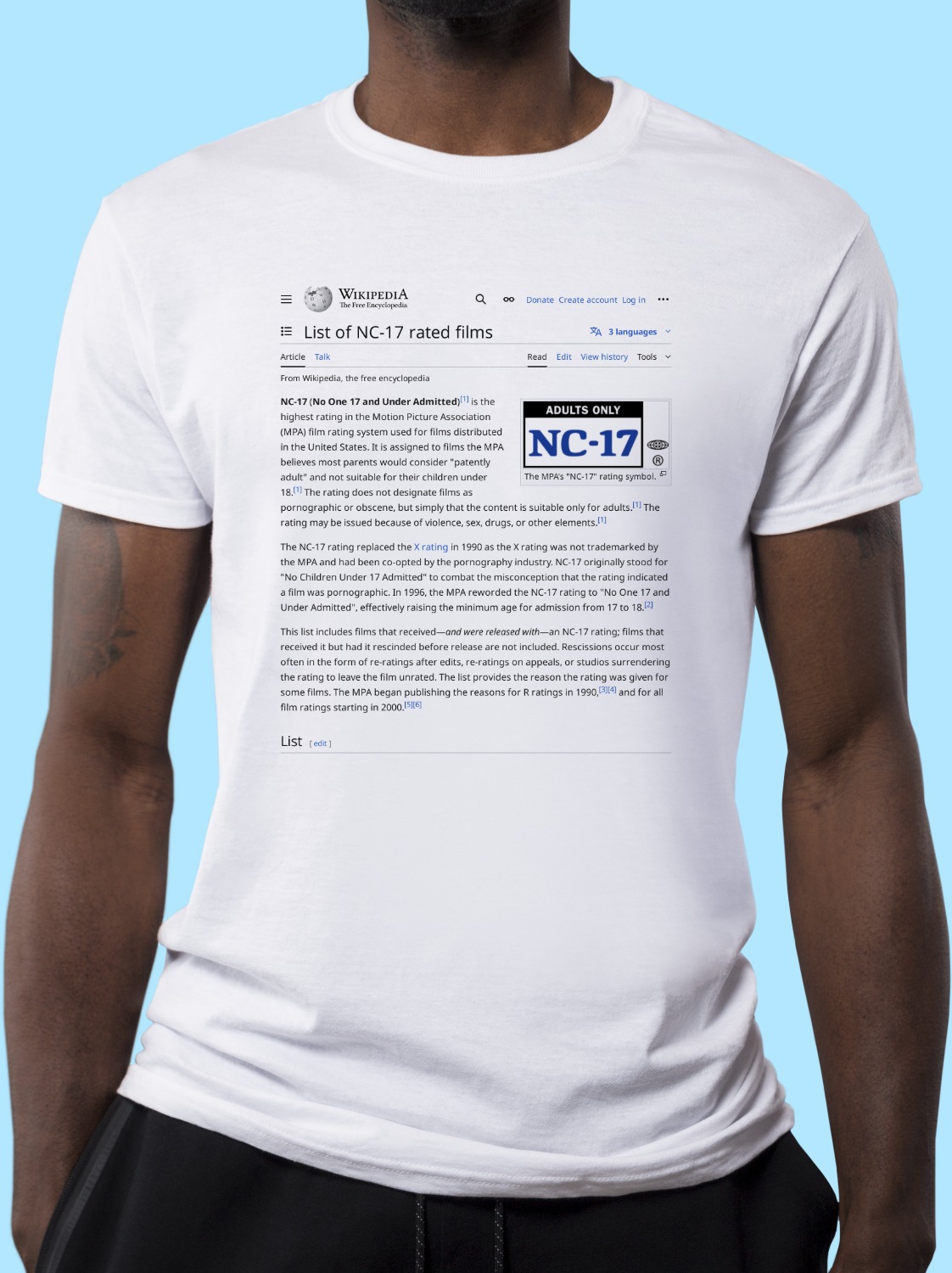 List of NC17 rated films Wikipedia TShirt