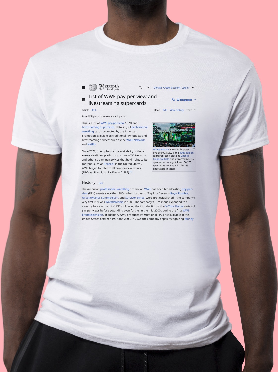 List of WWE payperview and WWE Network events Wikipedia TShirt