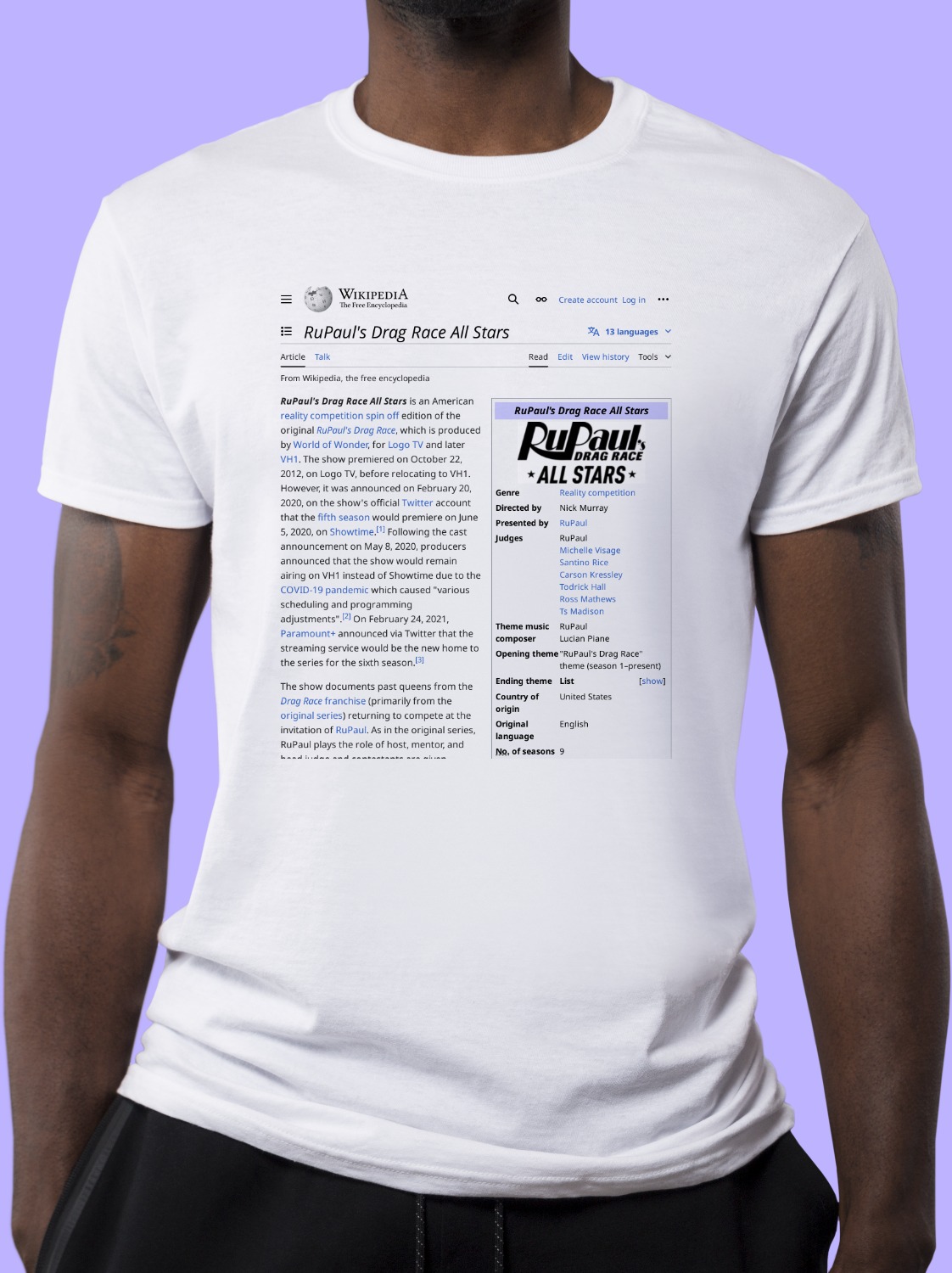 RuPaul's Drag Race All Stars Wikipedia TShirt