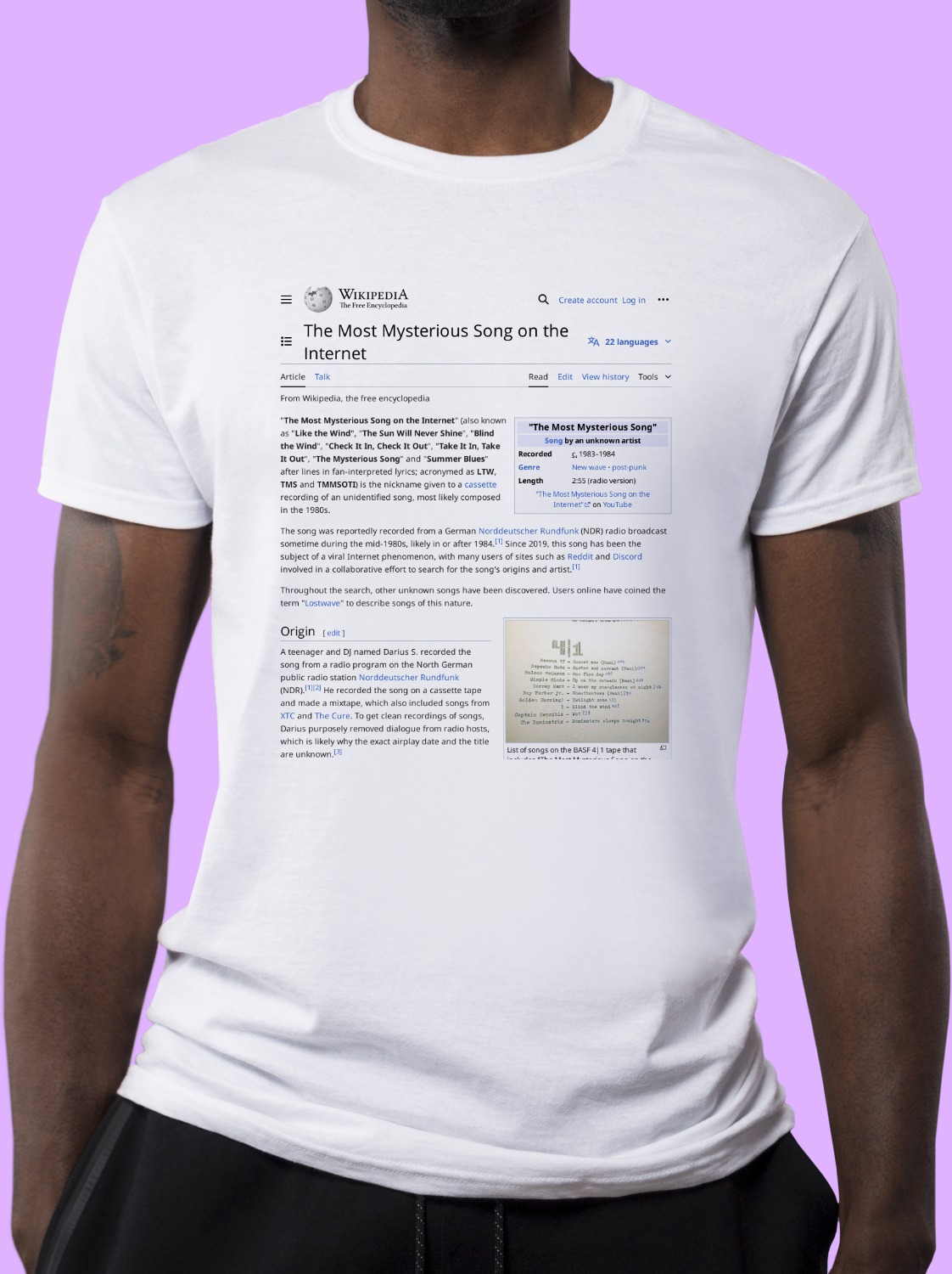 The Most Mysterious Song on the Wikipedia TShirt