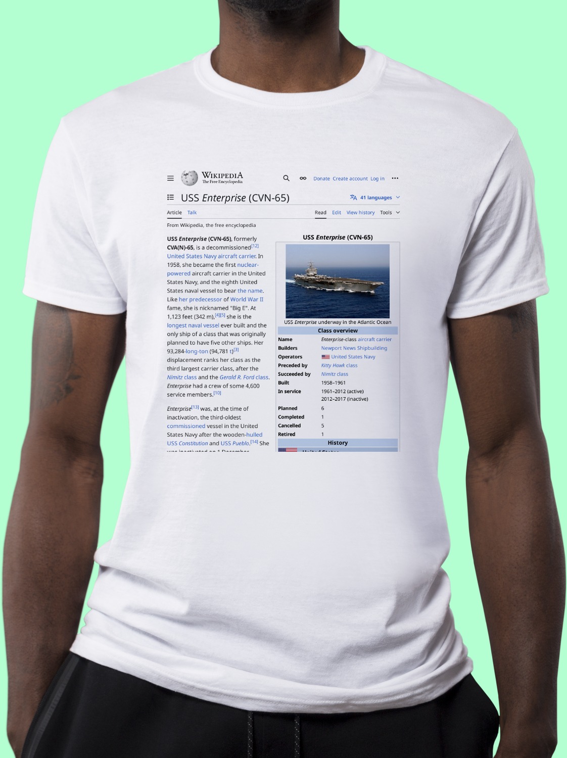 USS Enterprise (CVN-65) Wikipedia T-Shirt