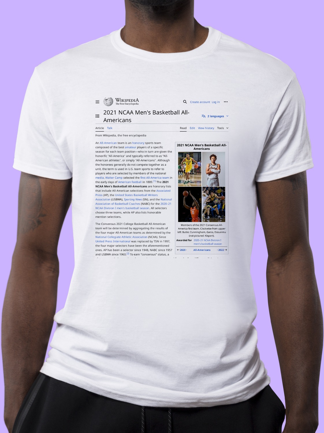 2021 NCAA Men's Basketball AllAmericans Wikipedia TShirt