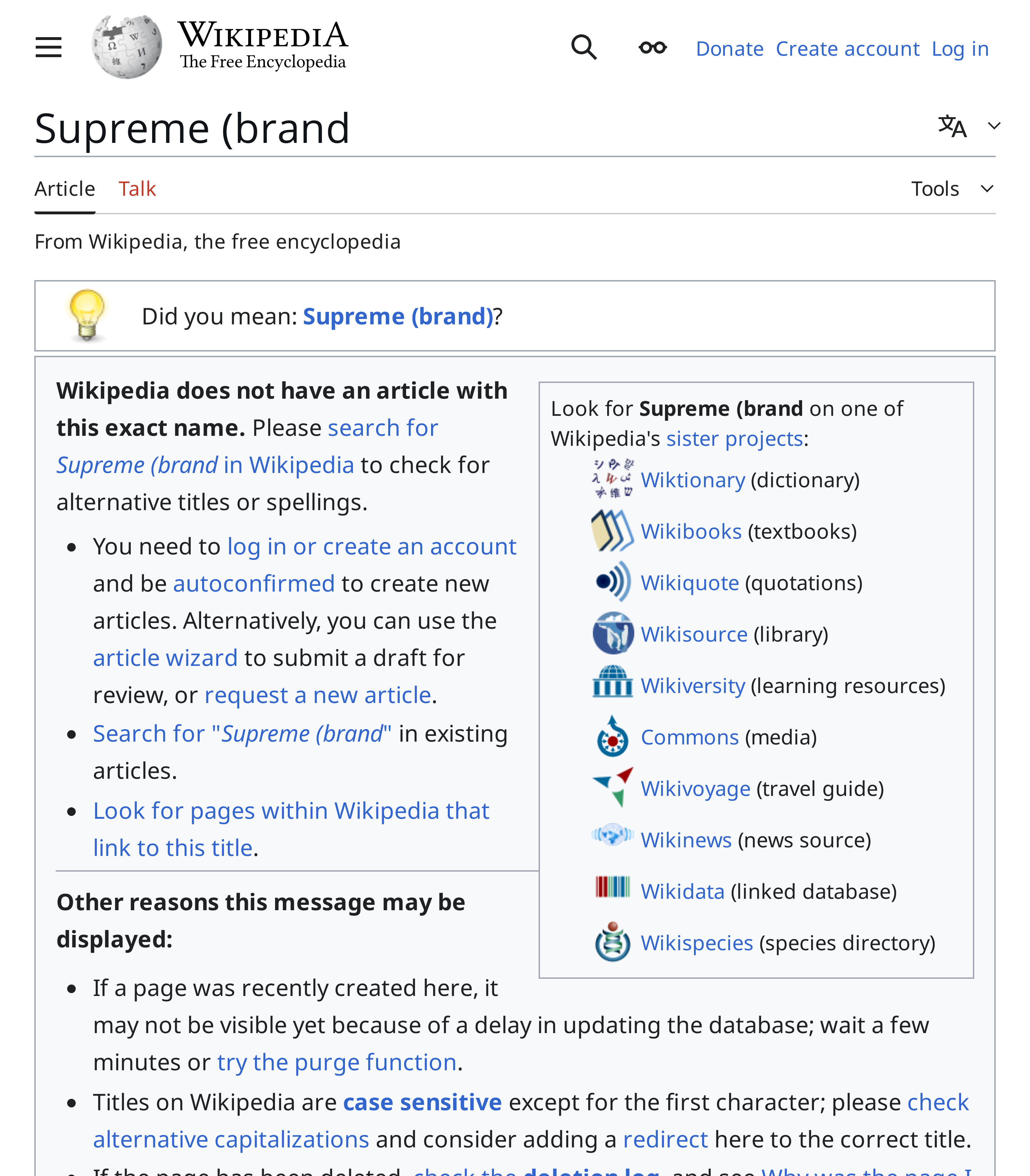 Supreme brand Wikipedia T Shirt